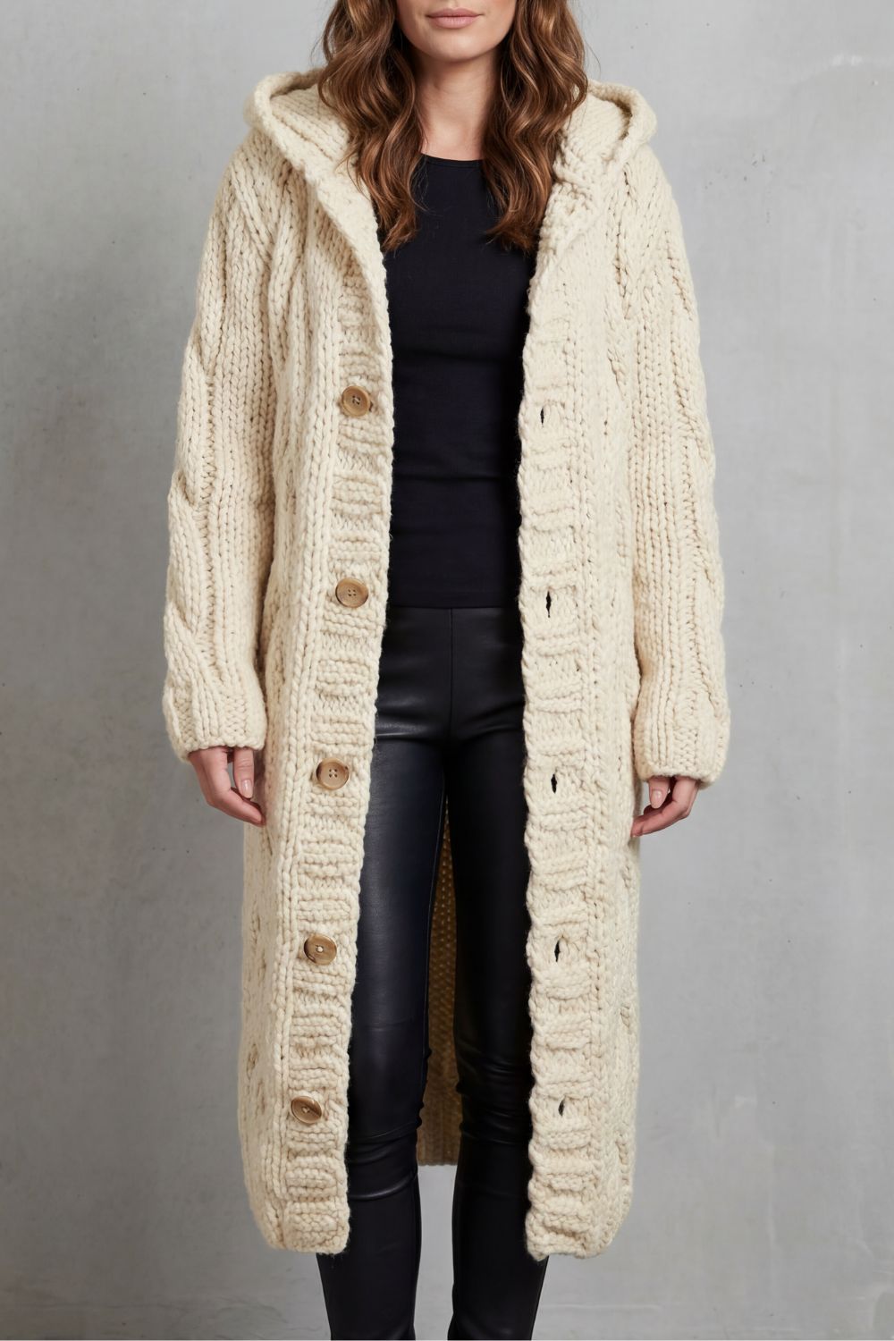 Women's Oversized Hooded Cable Knit Cardigan Coat - Karinaè