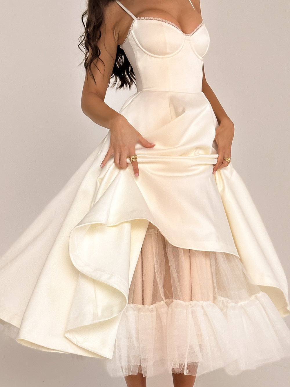 Women’s Corset Midi Dress with Full Skirt for Weddings & Special Occasions