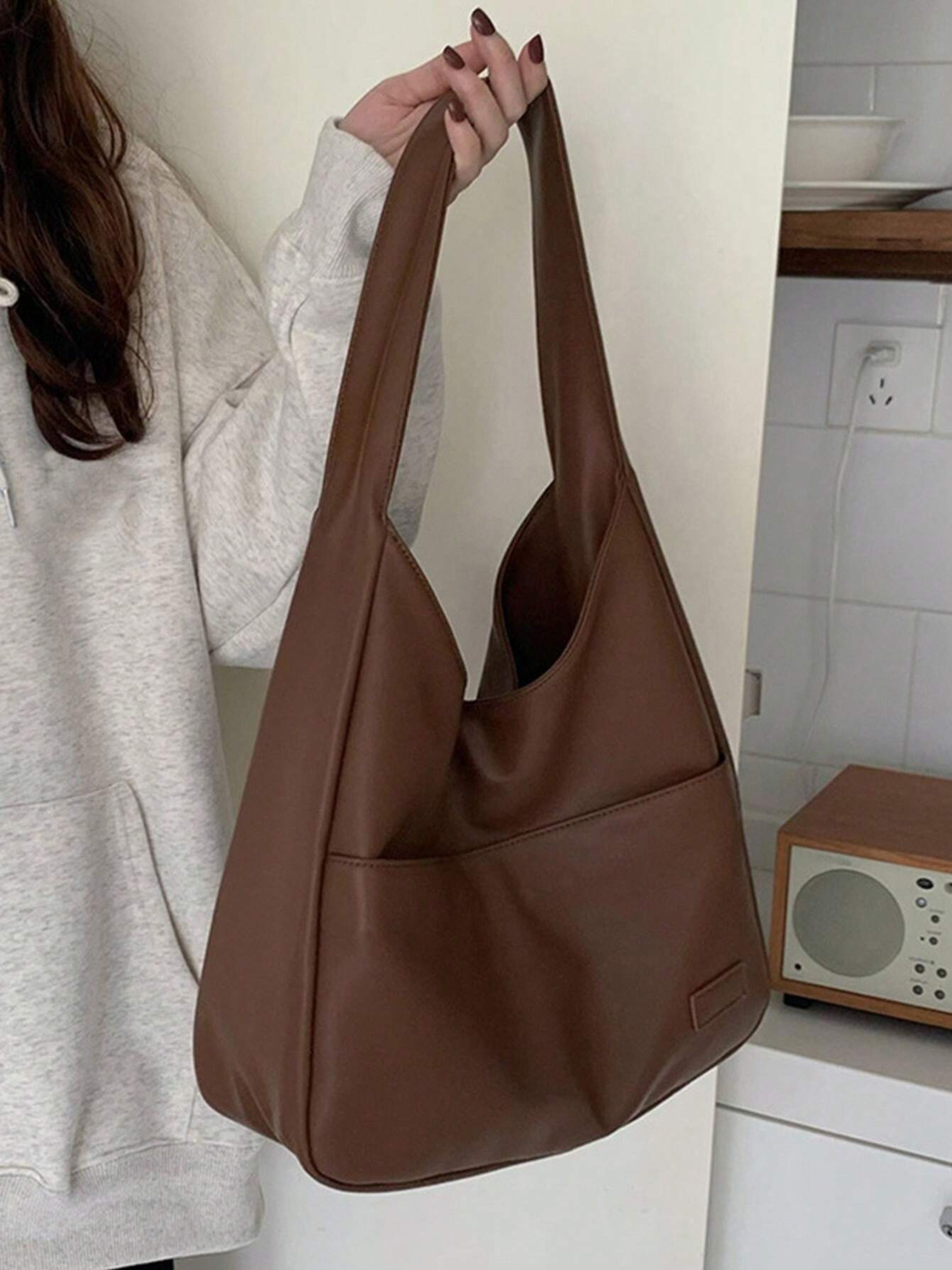 Women's Large Vegan Leather Shoulder Tote Bag for Work & 13 Inch Laptop | Luna