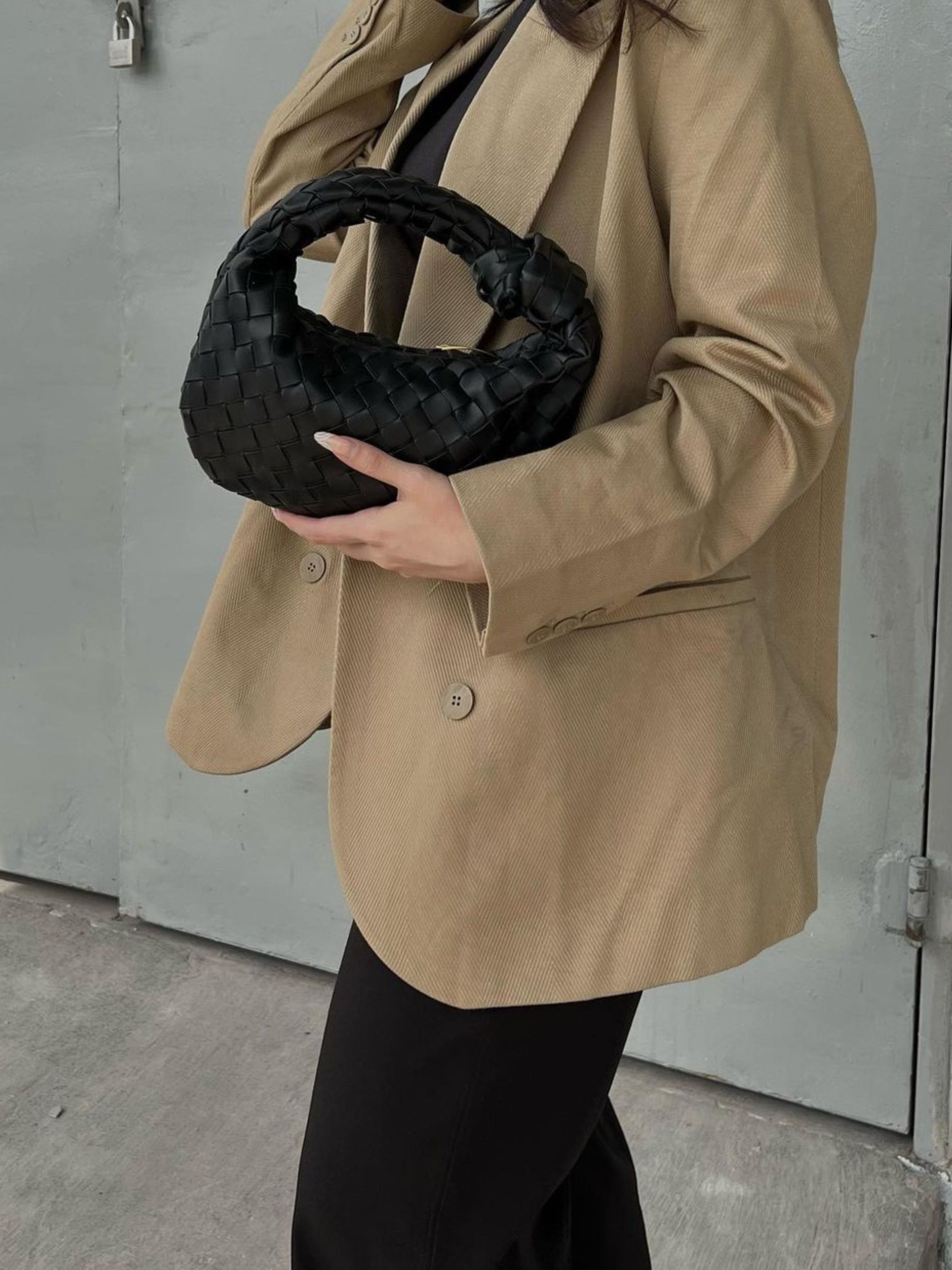 Women's Woven Faux Leather Mini Top Handle Bag for Evening & Everyday Use | Marigold