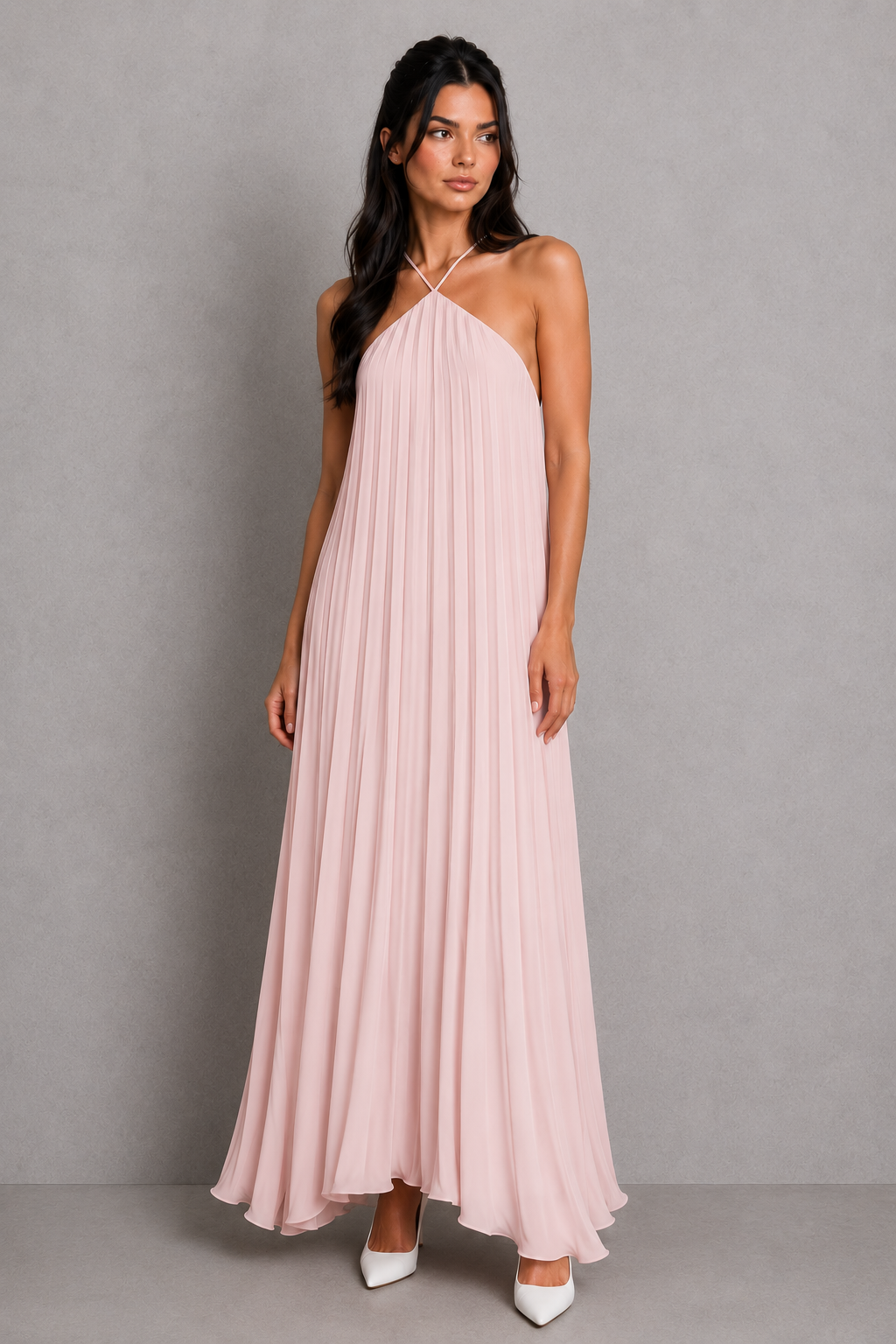 Women’s Pleated Halter Neck Maxi Cocktail Dress - Klyne Studios