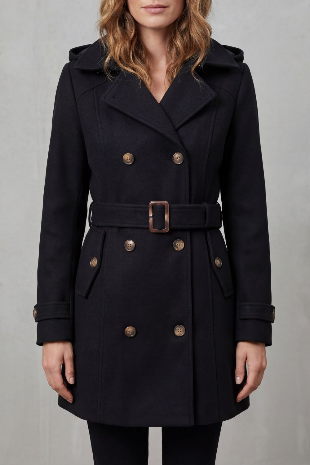 Women's Custom Elegance - Hooded Trench Coat - Solivane