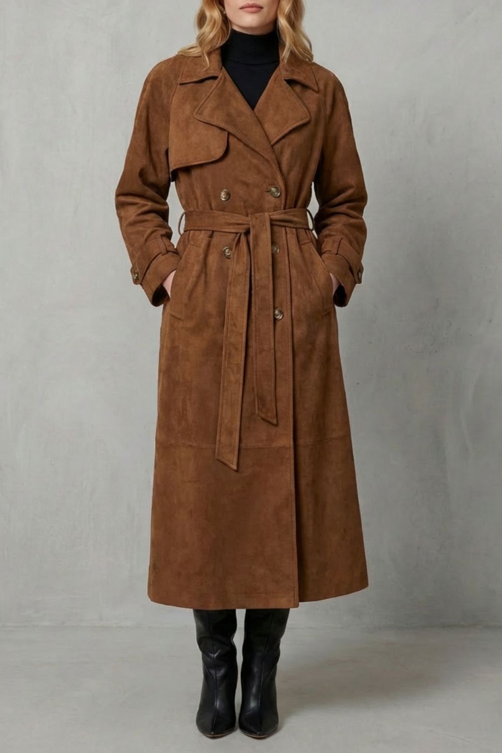 Women's Elegant Suede Trench Coat - Velloré