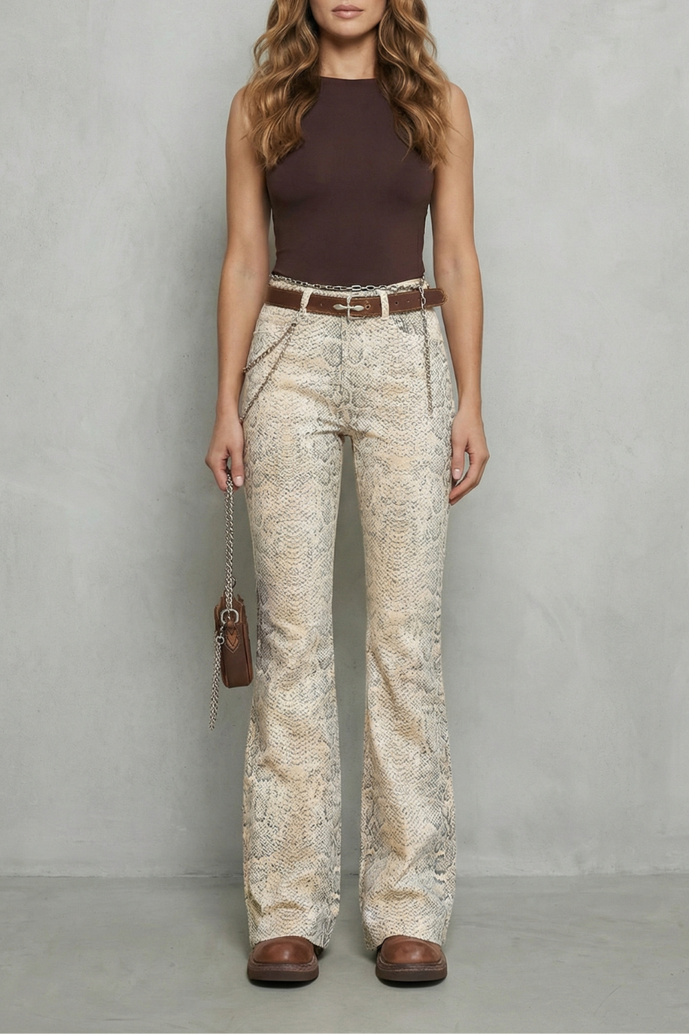 Women's High Rise Snake Print Wide Leg Jeans - Nystelle