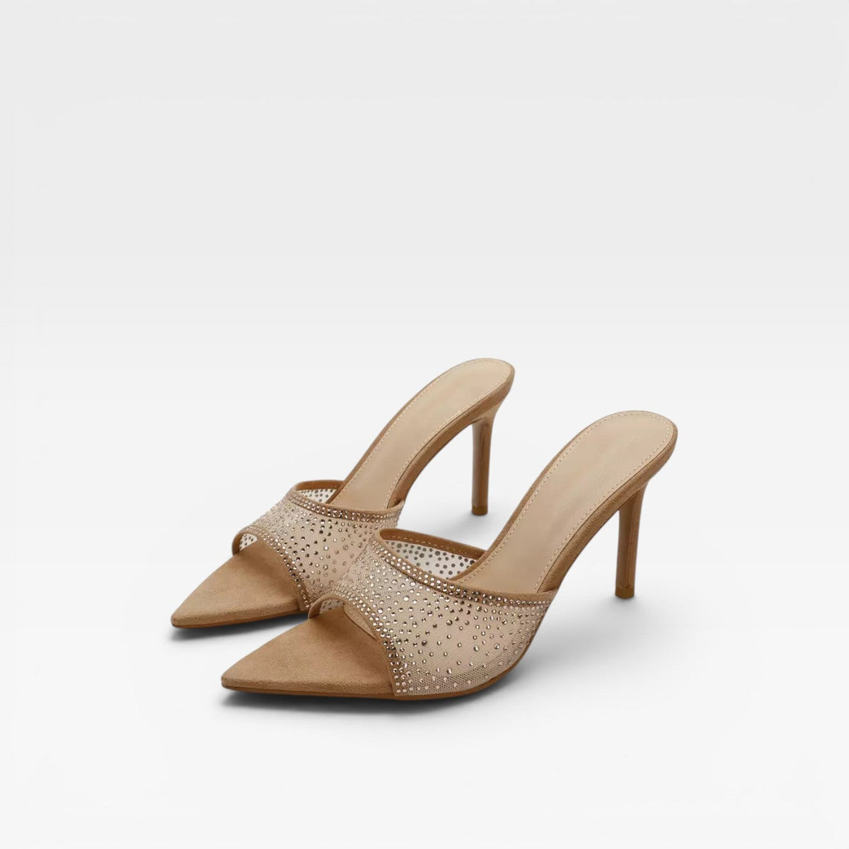 Women's Crystal Embellished Suede Stiletto Mules – Evening Heels | Ebrington