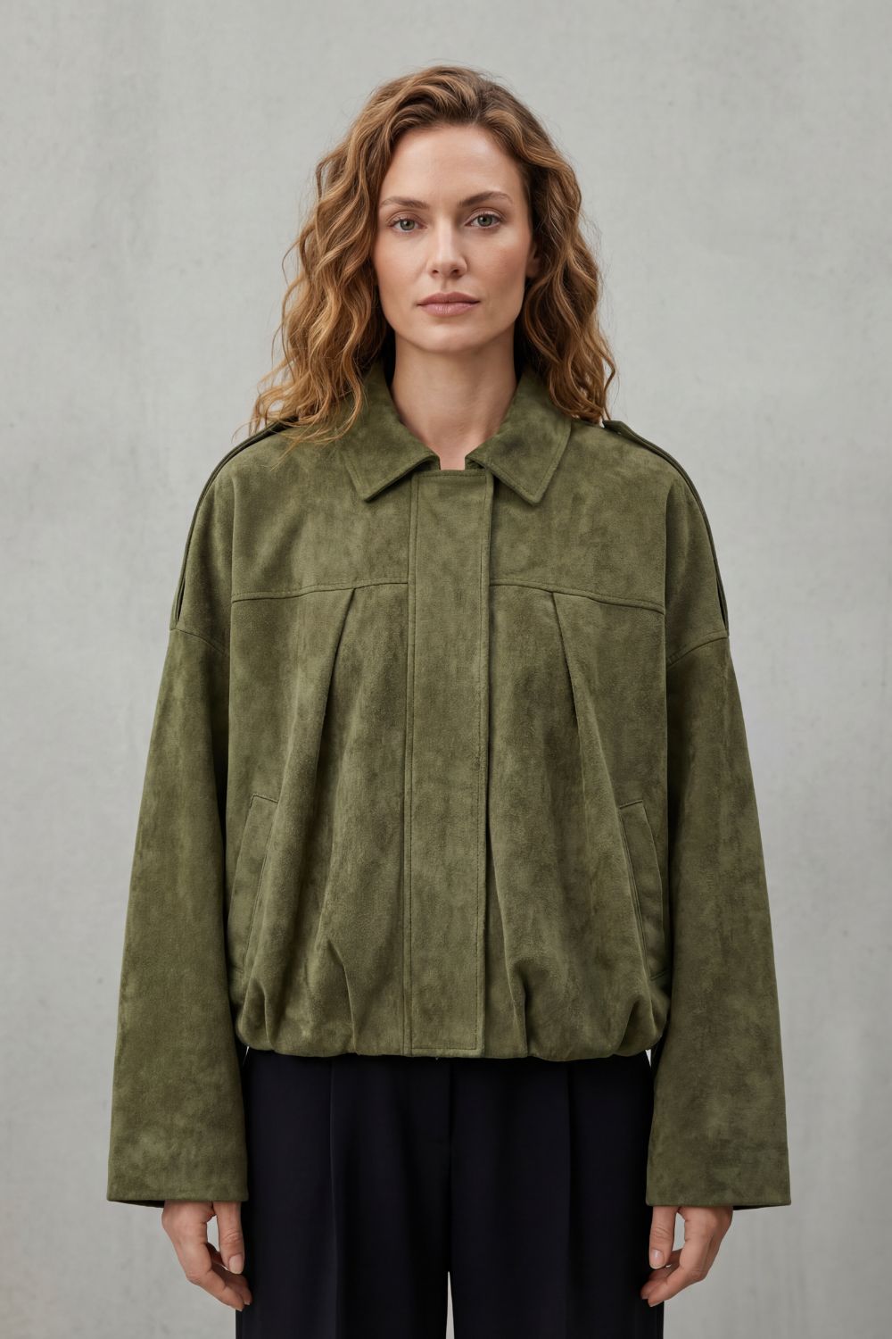 Women's Sculpted Volume Suede Bomber Jacket - Solenné