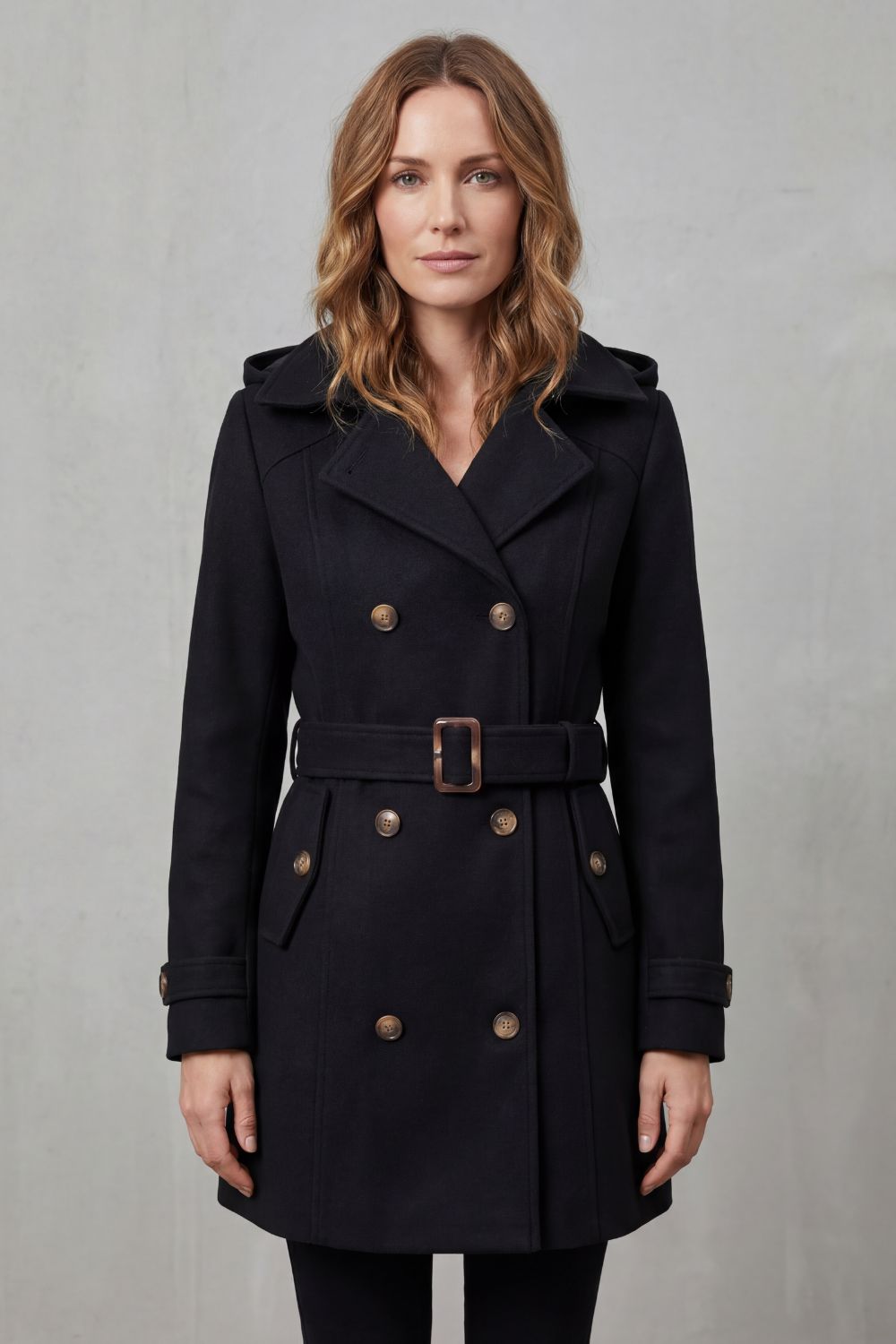 Women's Custom Elegance - Hooded Trench Coat - Solivane