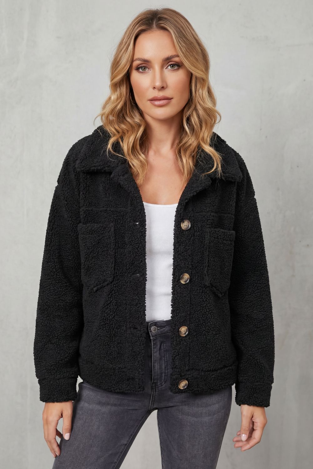 Women's Textured Fleece Button-Up Jacket - Floretta