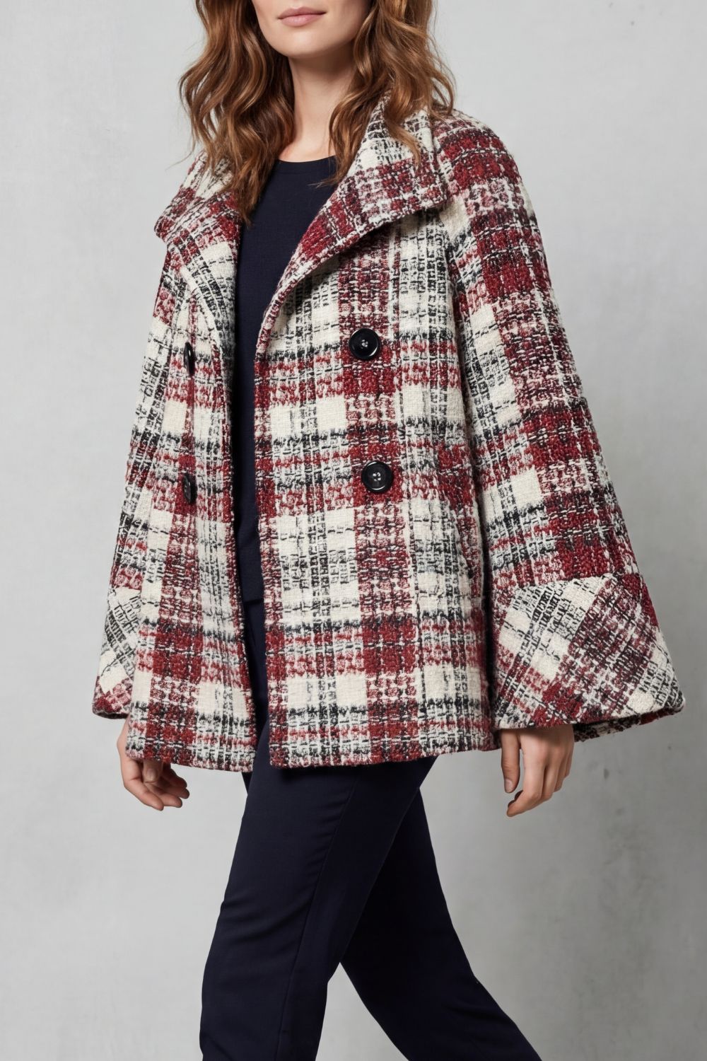Women's Vintage Check Flare Wool Cape Coat - Rosélle