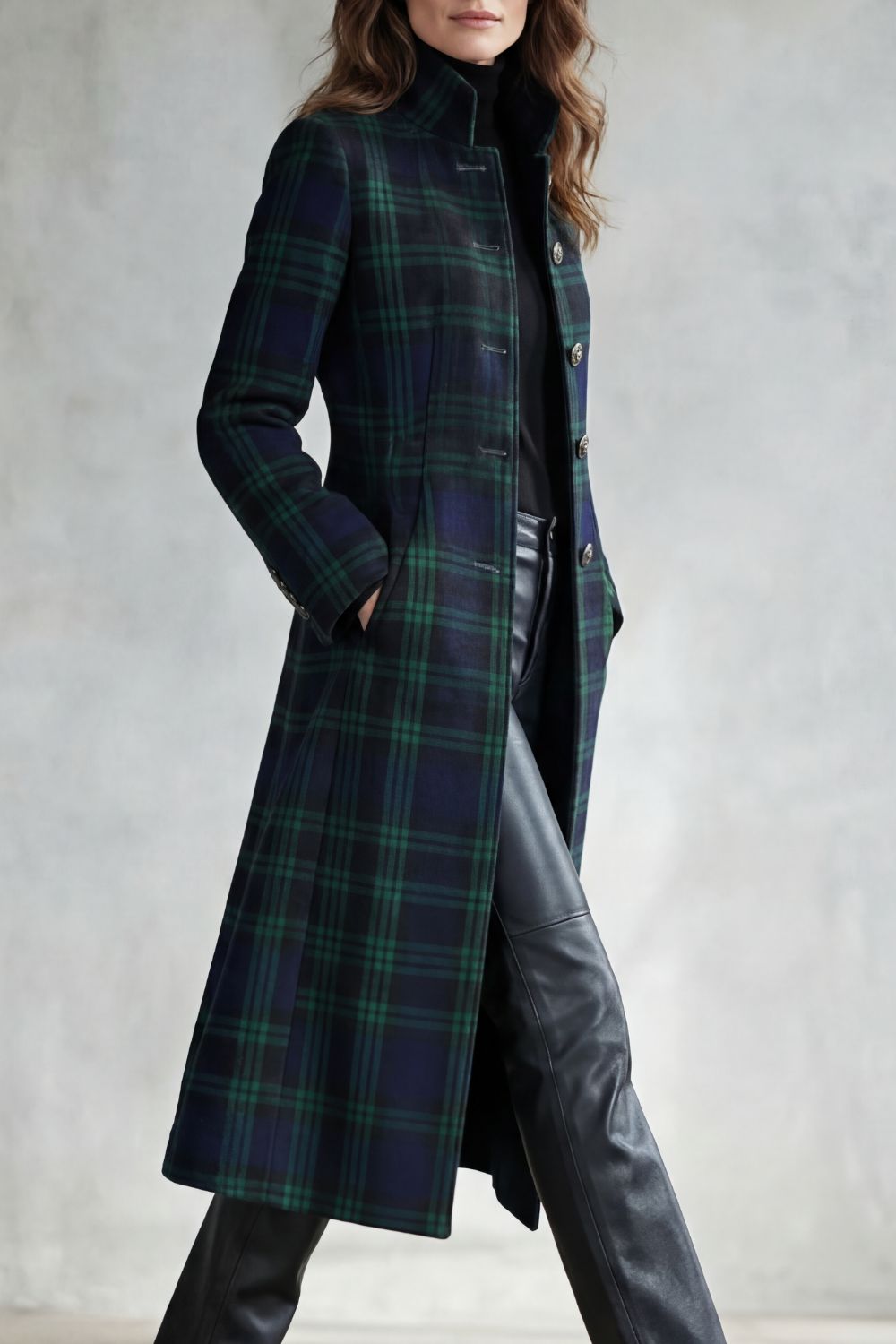Women's Highland Check Silhouette Wool Blend Coat - Rowleigh