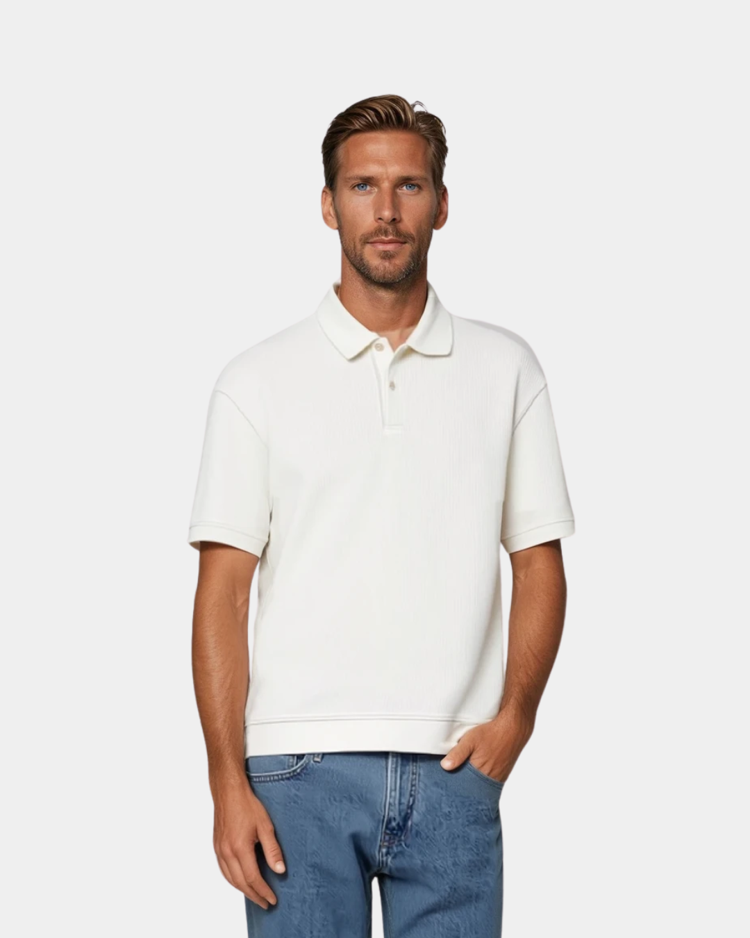 Classic Weave Button Polo T-Shirt - Off-White