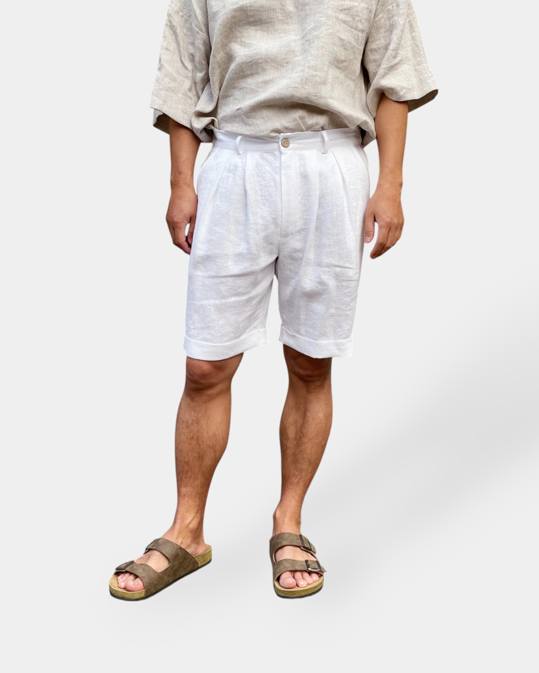 Old Money White Linen Tailored Shorts