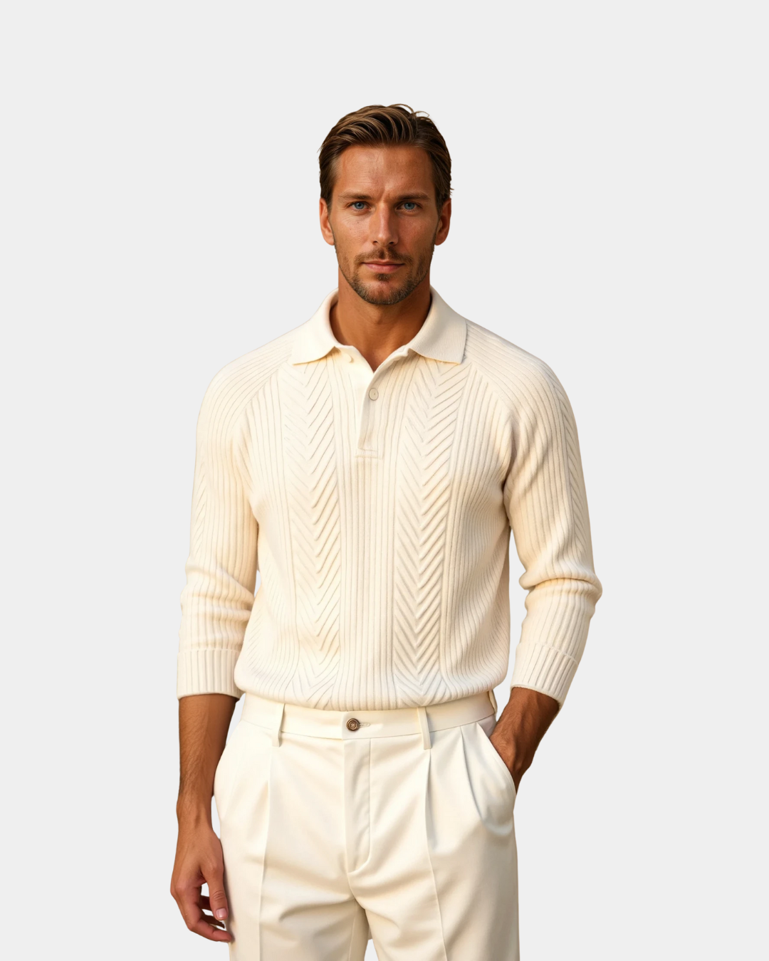 Old Money Retro Solid Knit Sweater - Beige