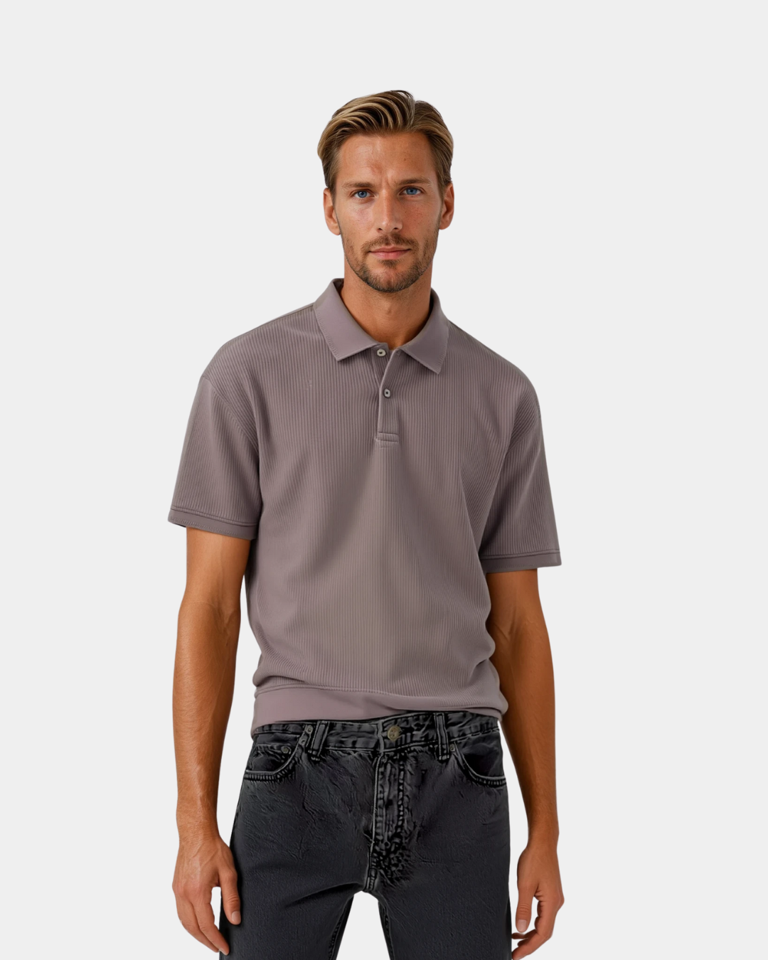 Classic Weave Button Polo T-Shirt - Brown