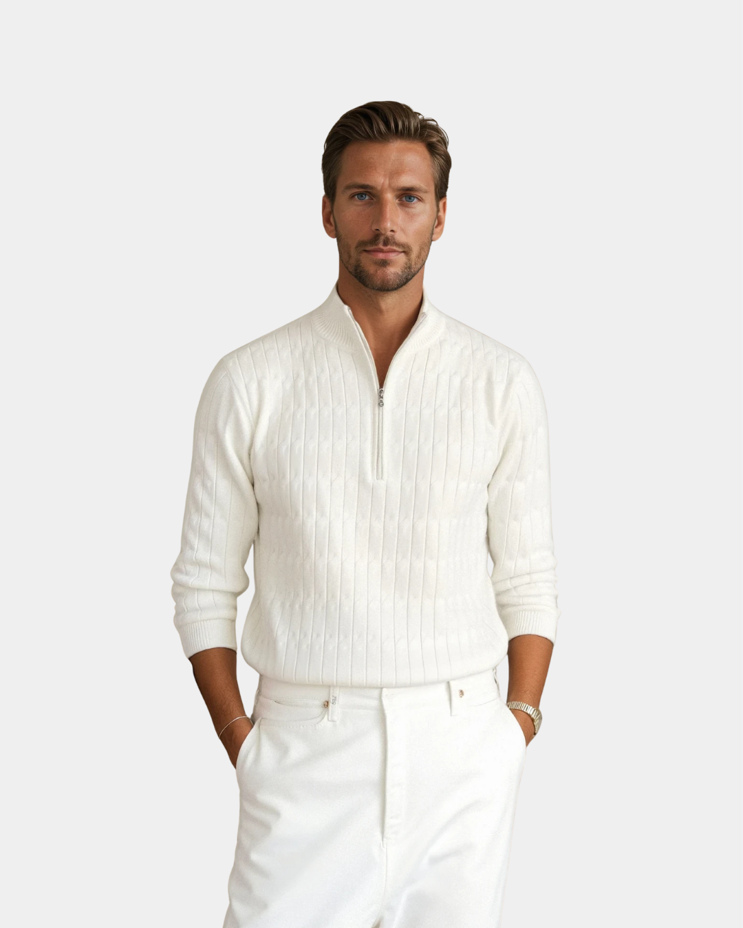 Quiet Luxury Cable Quarter-Zip Sweater