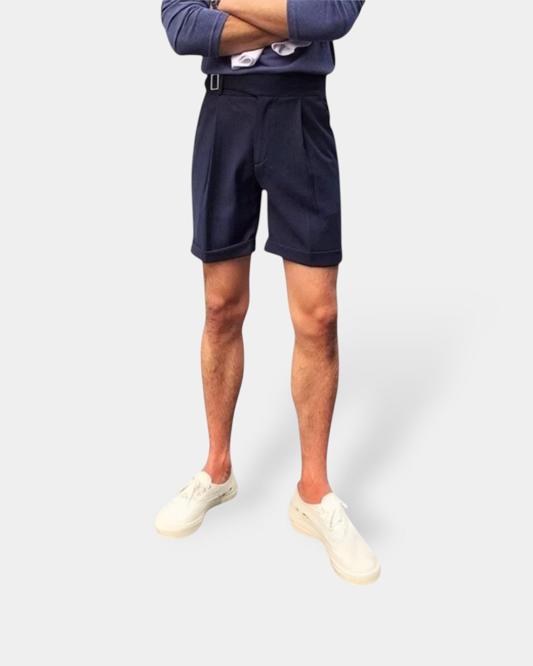 Old Money Cropped Luxe Tailored Shorts - Navy