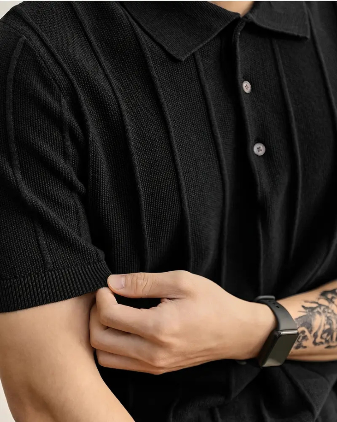 Vertical Striped Polo Shirt - Black