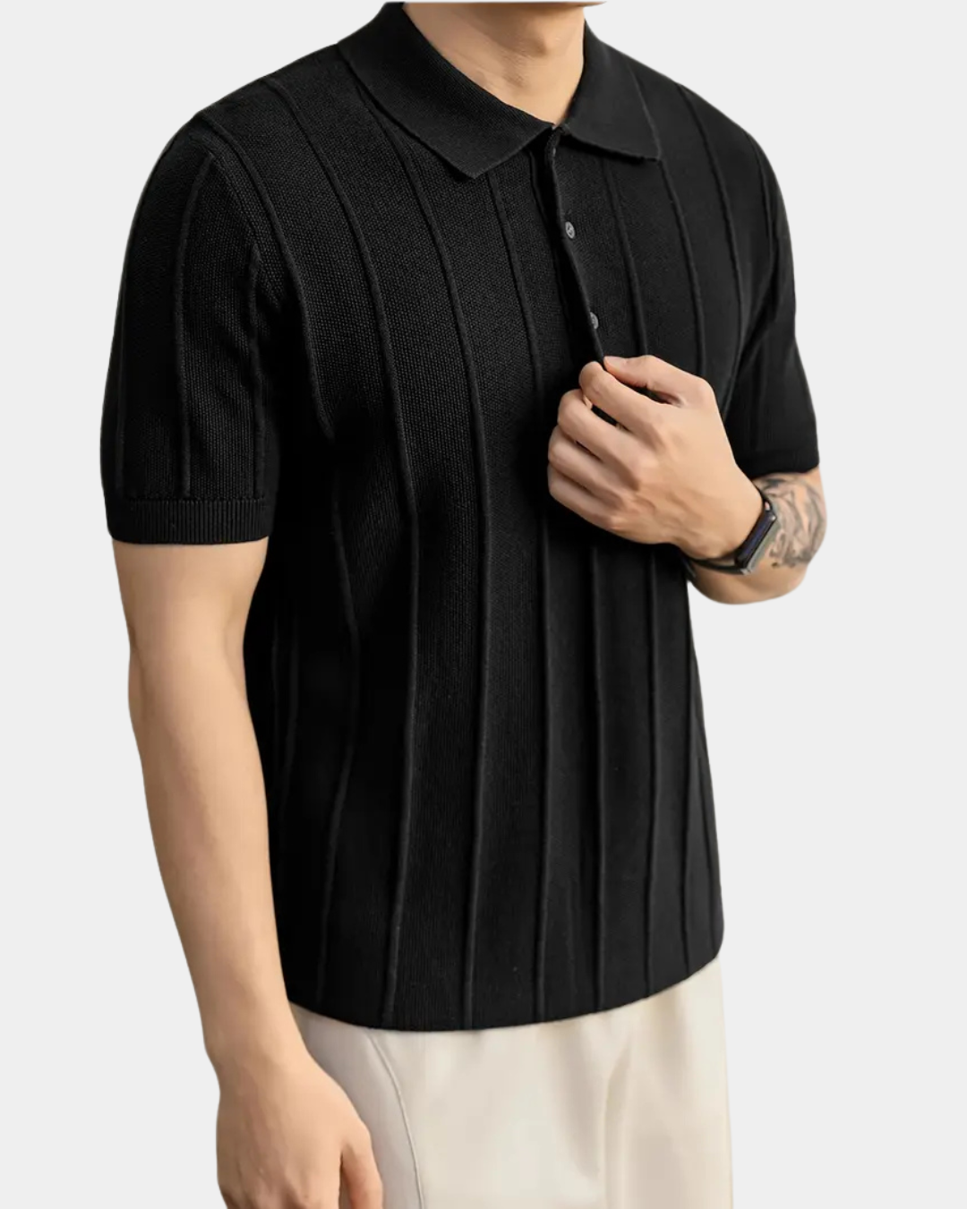 Vertical Striped Polo Shirt - Black