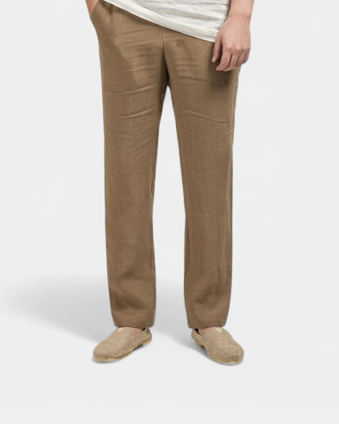 Relaxed Fit Cotton Linen Summer Trousers - Brown