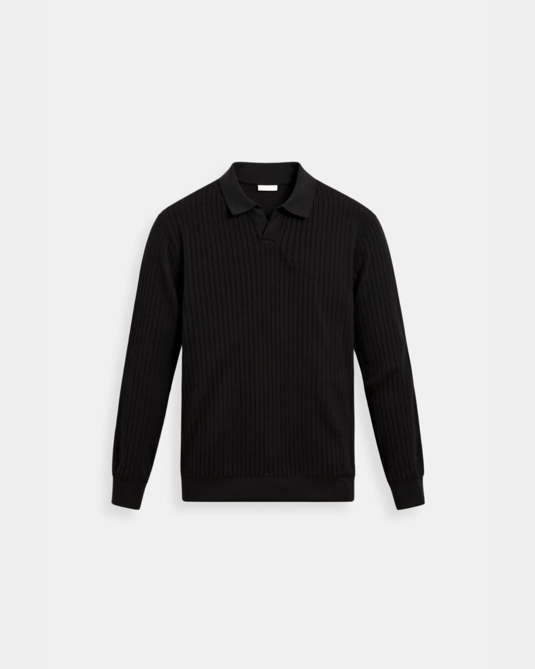 Old Money Ribbed Long Sleeve Polo Shirt - Black