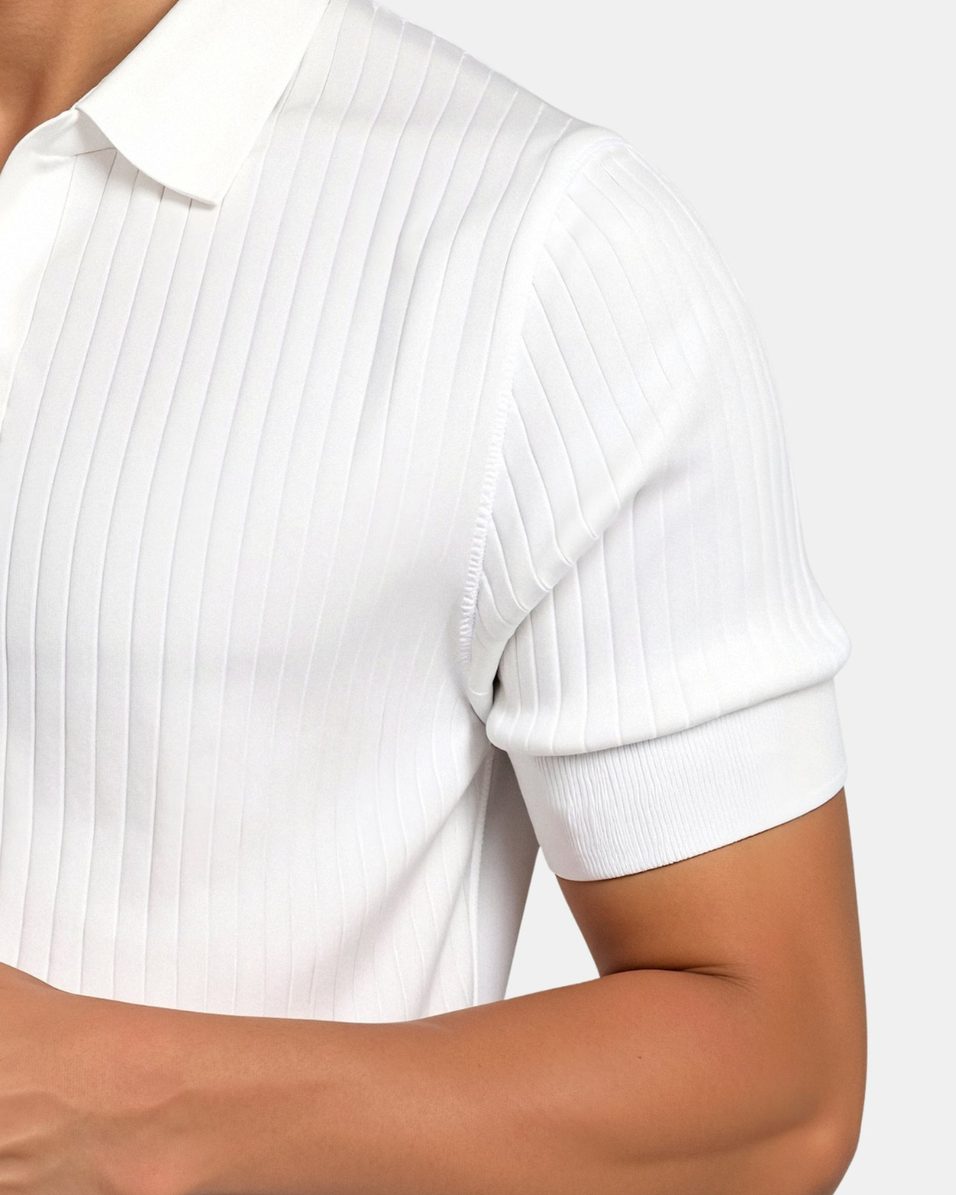 Silk Blend Stripe Pattern Polo T-Shirt- White