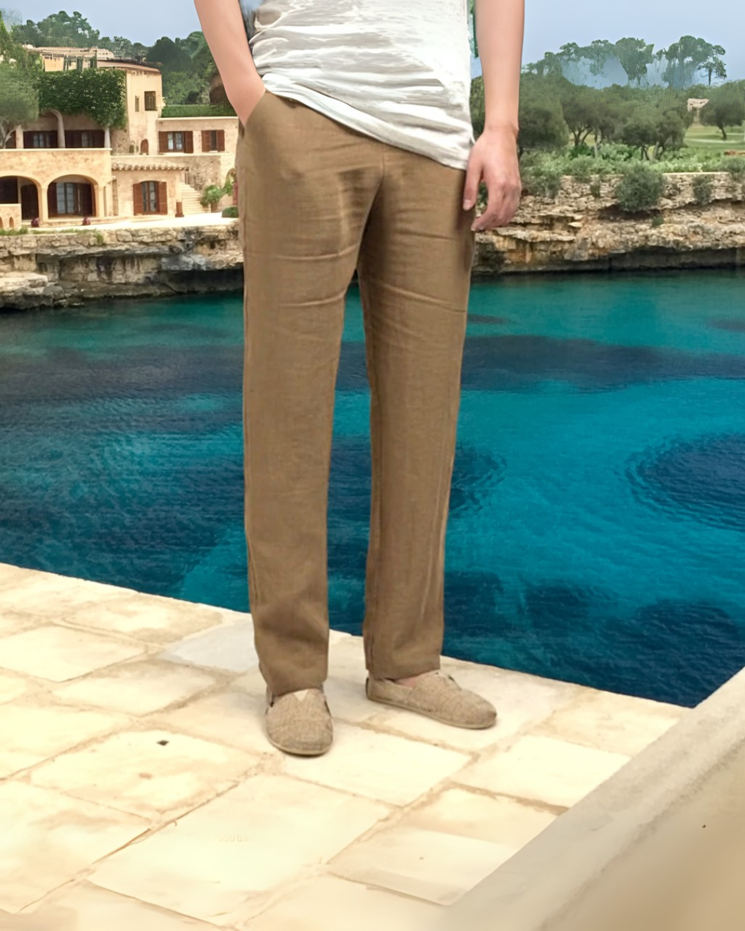 Relaxed Fit Cotton Linen Summer Trousers - Brown