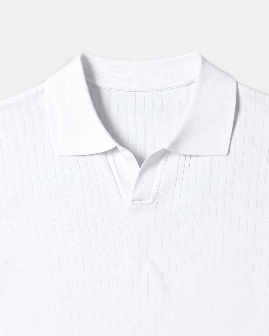 Silk Blend Stripe Pattern Polo T-Shirt- White