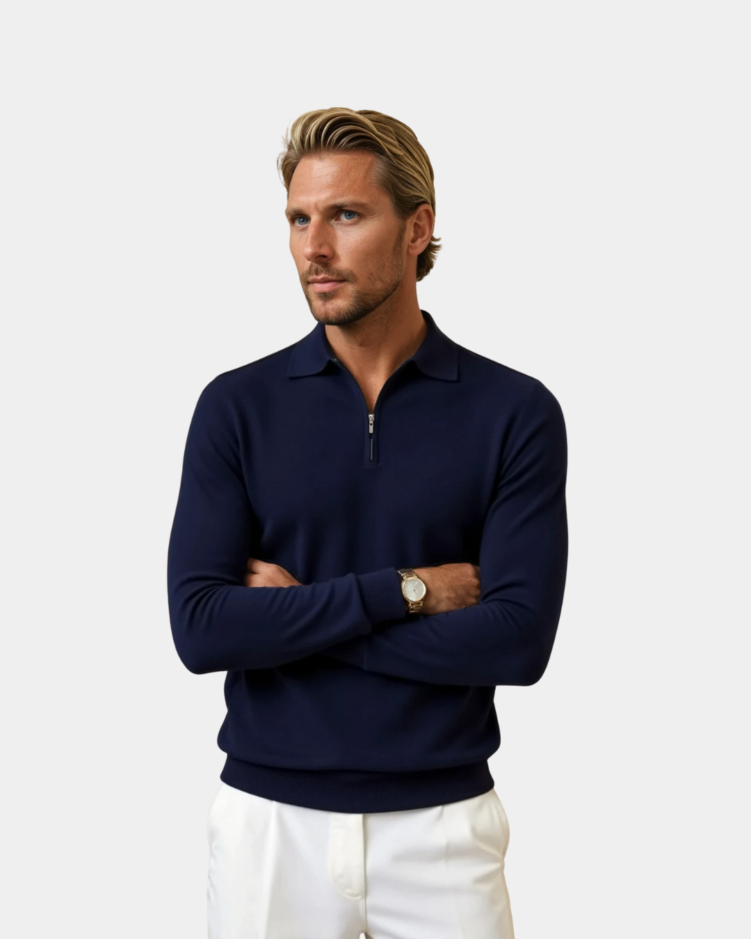 Quarter Zip Luxury Knit Polo Shirt - Navy