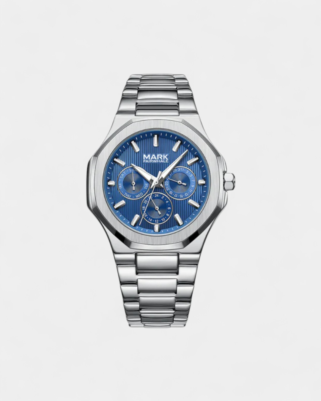 Silver Steel Luxe Chrono Watch - Blue