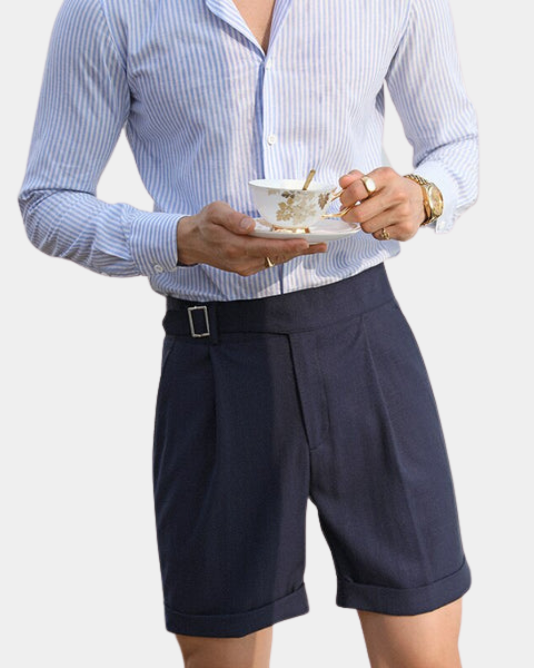 Old Money Cropped Luxe Tailored Shorts - Navy