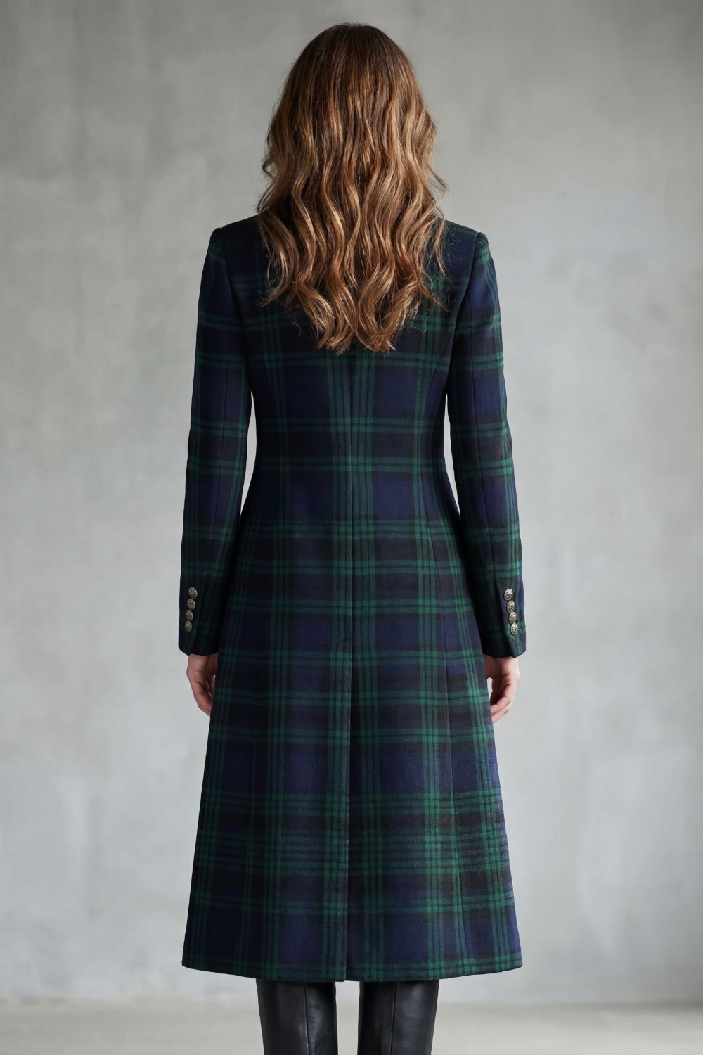 Women's Highland Check Silhouette Wool Blend Coat - Rowleigh