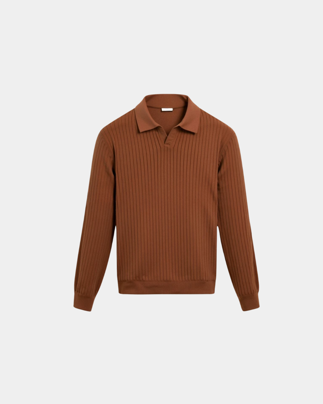 Old Money Ribbed Long Sleeve Polo Shirt - Brown