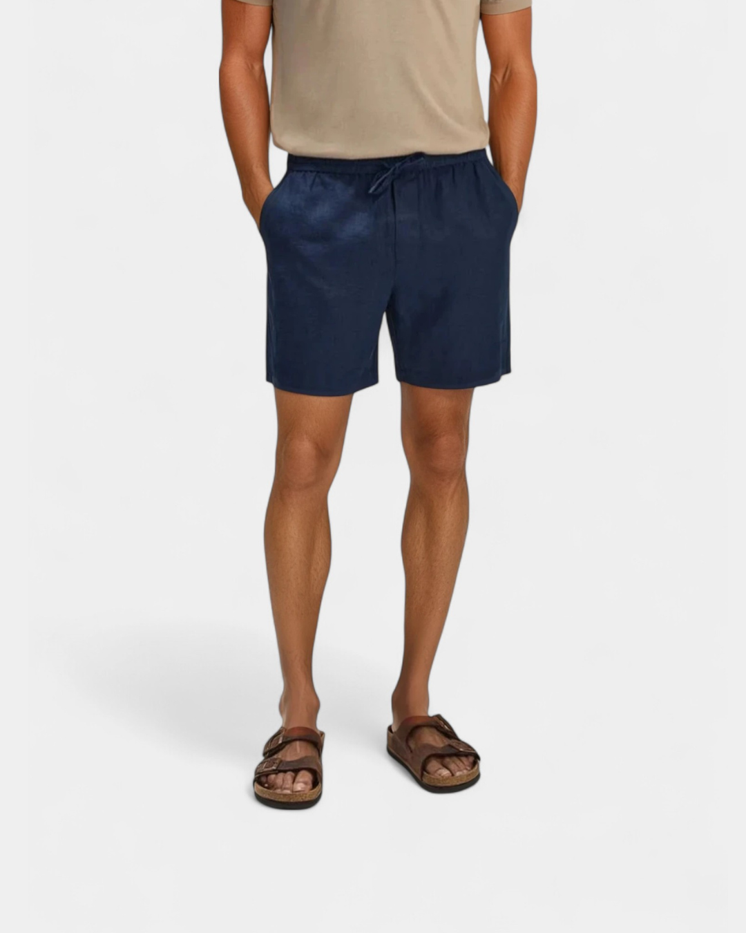 Old Money Natural Linen Drawstring Shorts - Navy