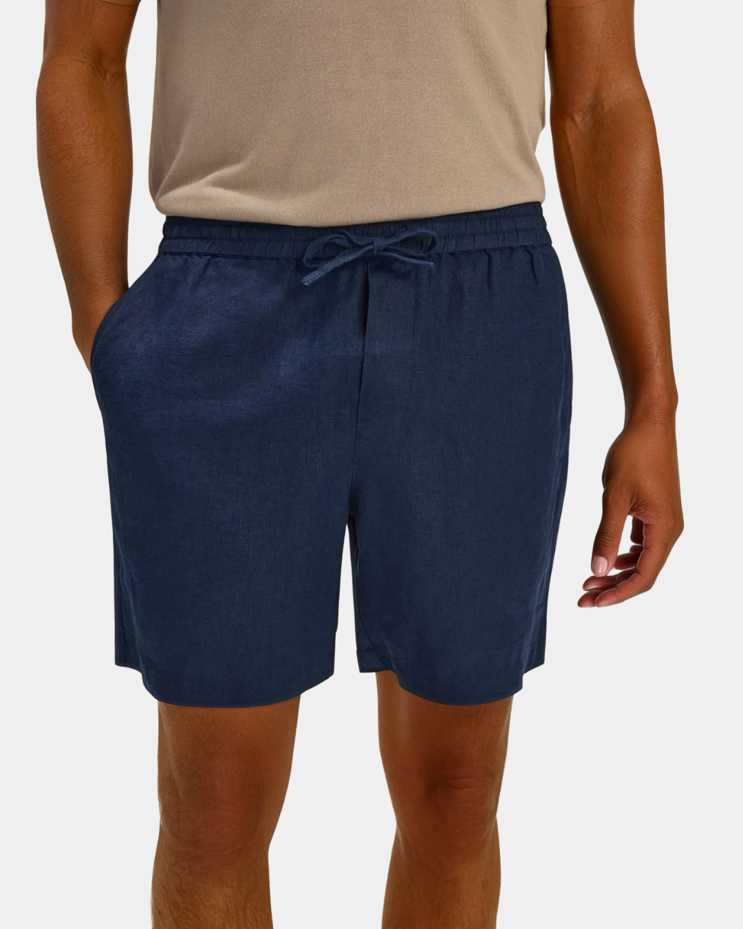 Old Money Natural Linen Drawstring Shorts - Navy