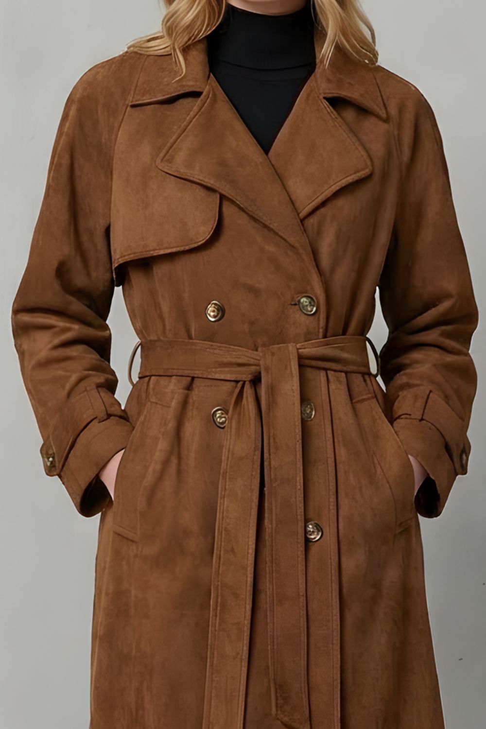 Women's Elegant Suede Trench Coat - Velloré