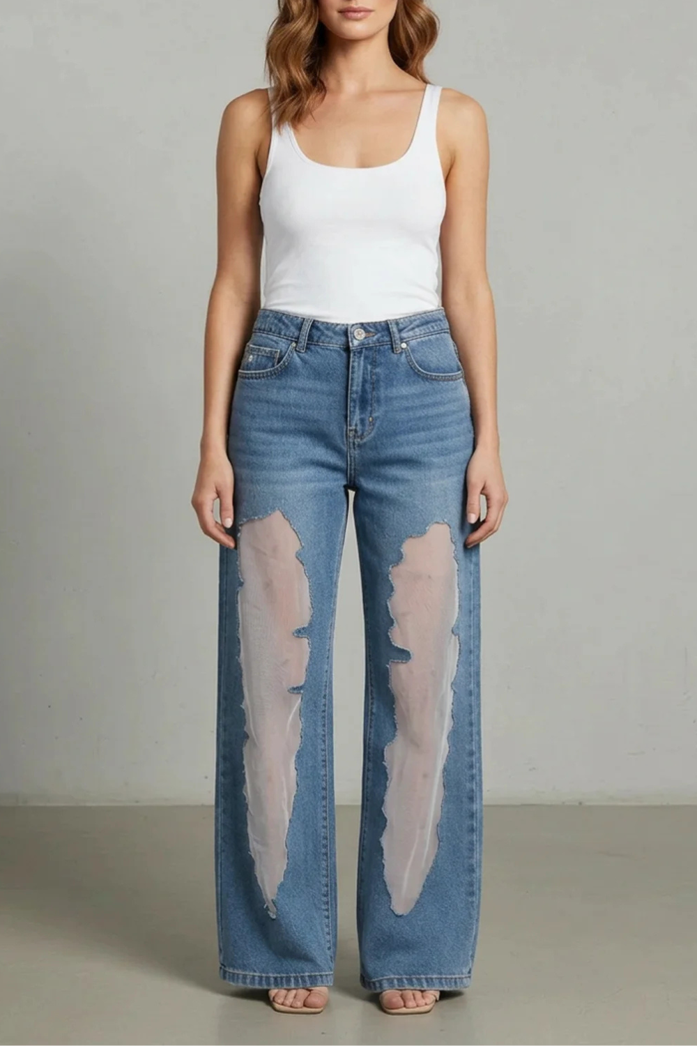 Women's High Rise Wide Leg Patchwork Jeans - Ondrelle