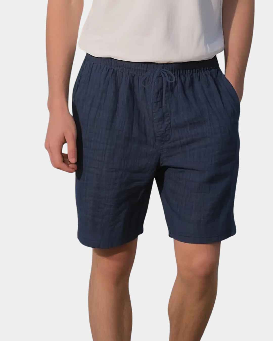 Old Money Natural Linen Drawstring Shorts - Navy