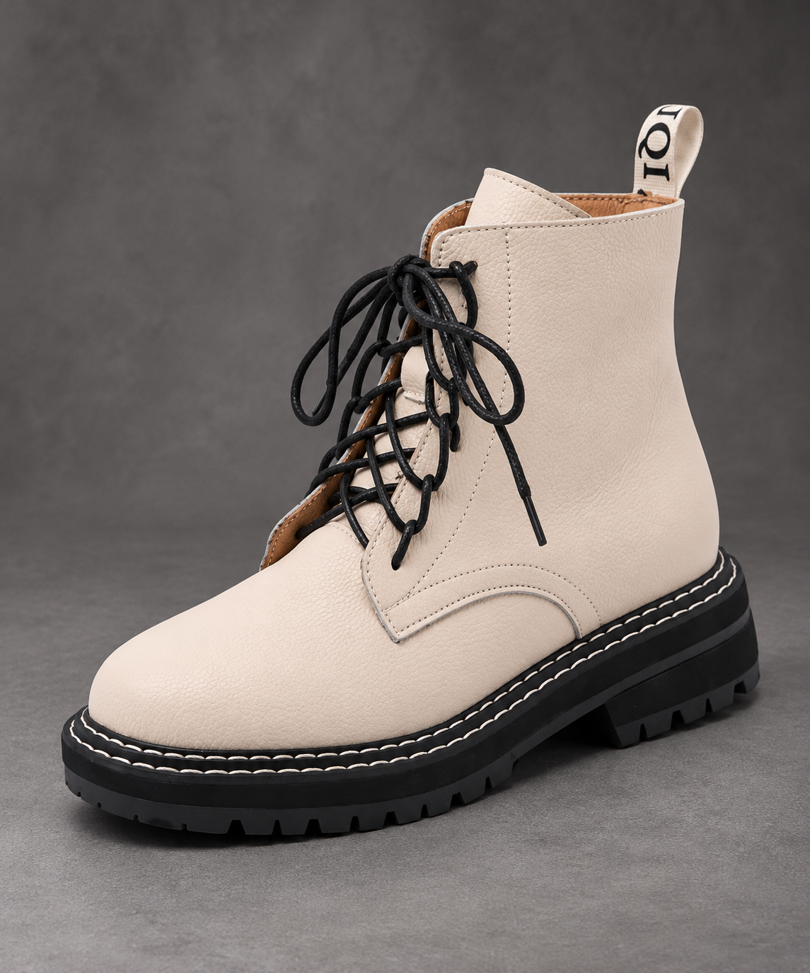 Women's Lace-Up Combat Ankle Boots – Beige