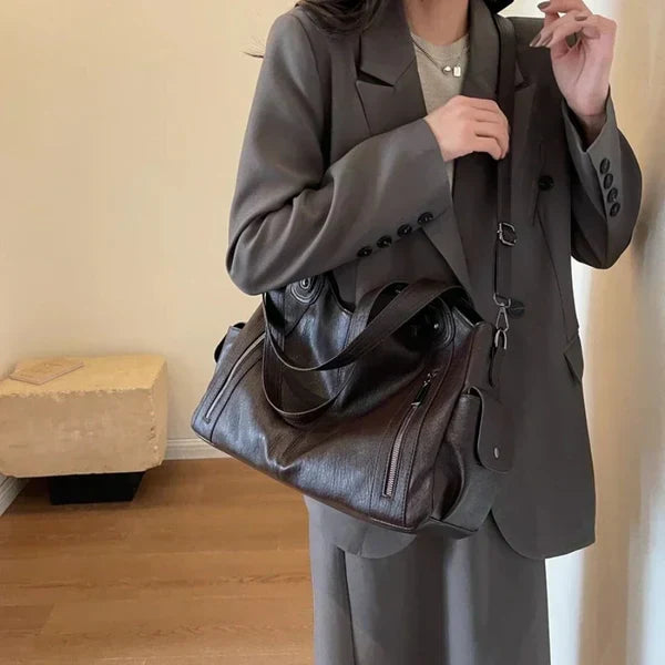 Women's Oversized Woven Leather Shoulder Tote Bag for Everyday Use | Amelia