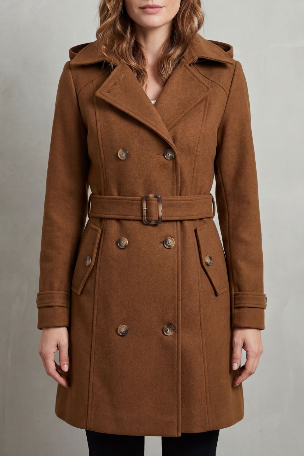 Women's Custom Elegance - Hooded Trench Coat - Solivane