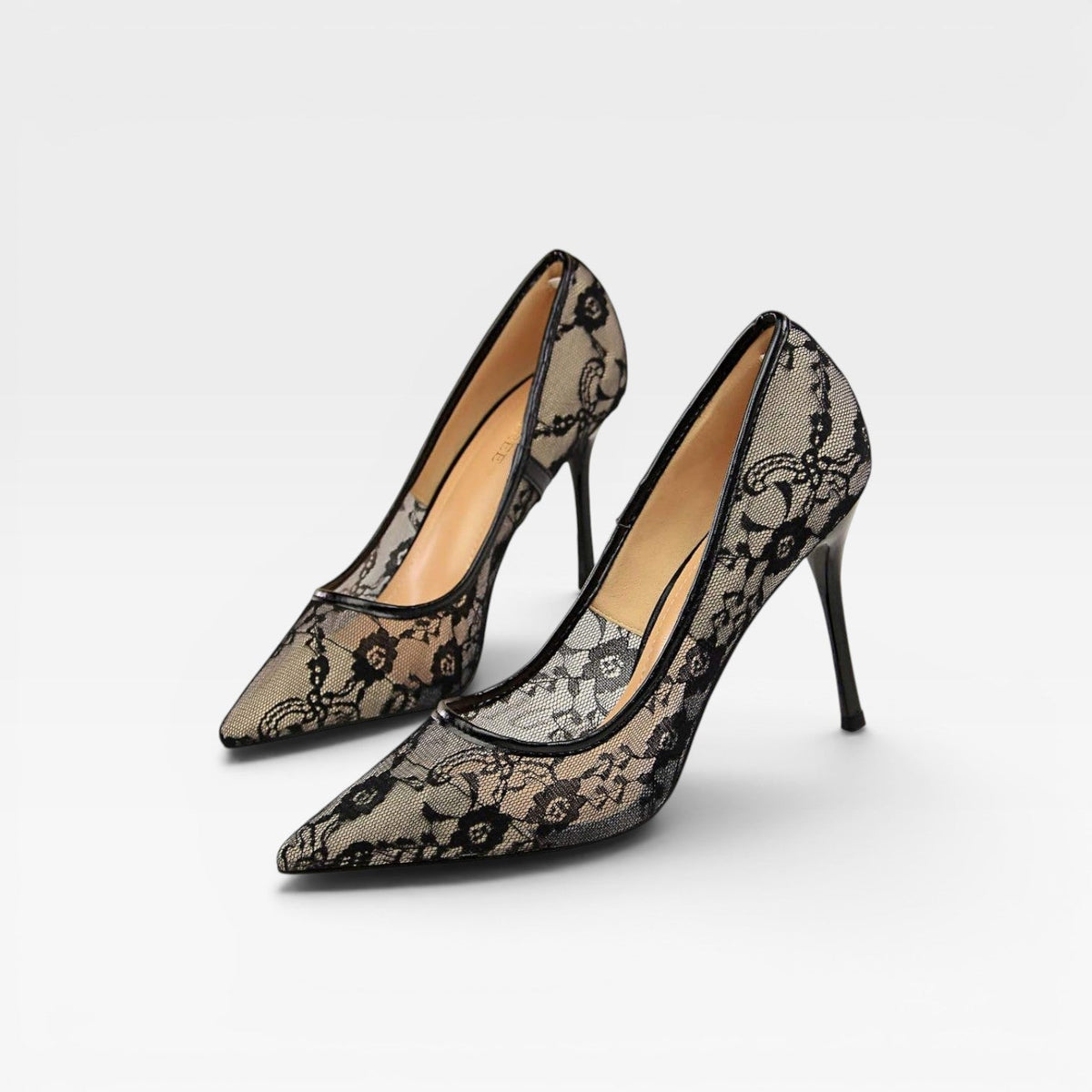 Women's Floral Lace Mesh Stiletto Pumps – Pointed Toe Party Heels | Elstow