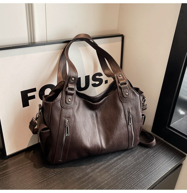 Women's Oversized Woven Leather Shoulder Tote Bag for Everyday Use | Amelia