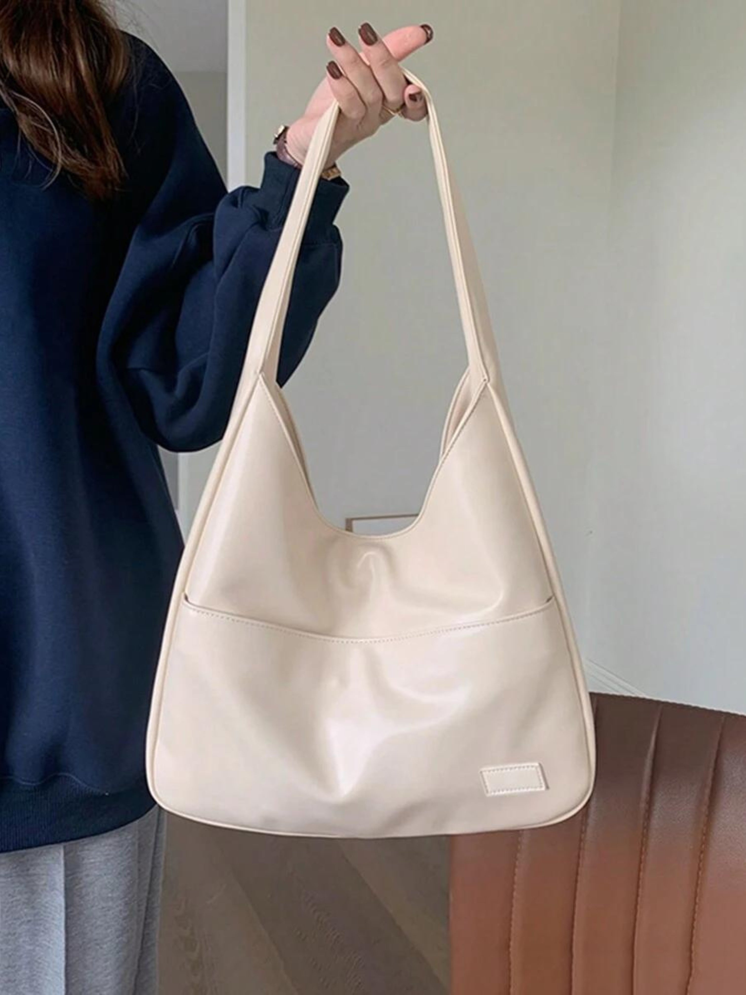 Women's Large Vegan Leather Shoulder Tote Bag for Work & 13 Inch Laptop | Luna