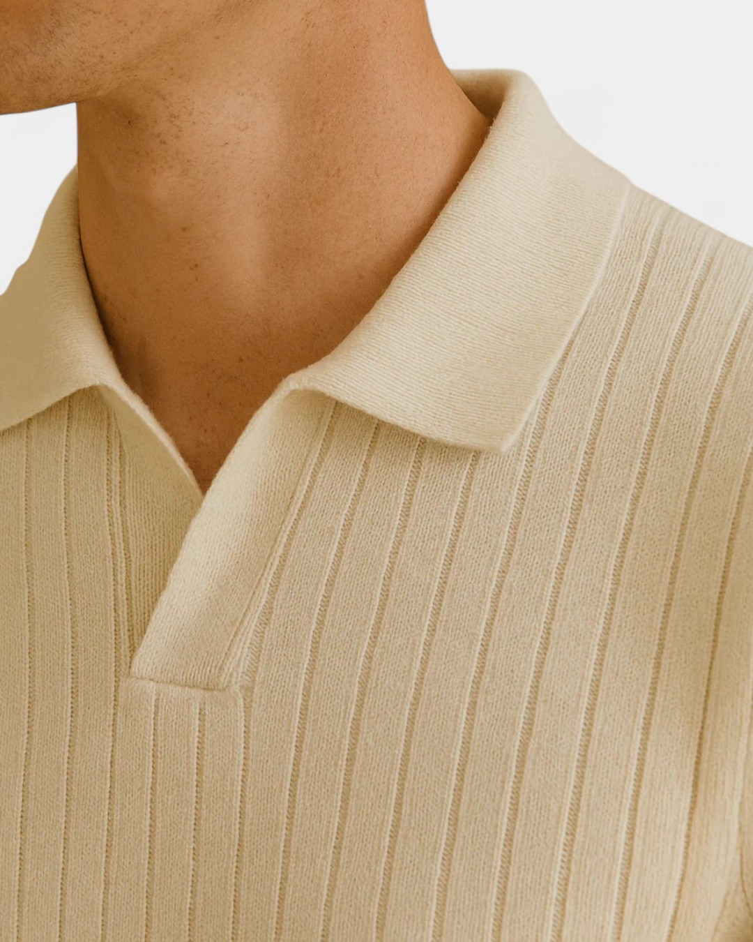 Old Money Striped Long Sleeve Polo - Beige