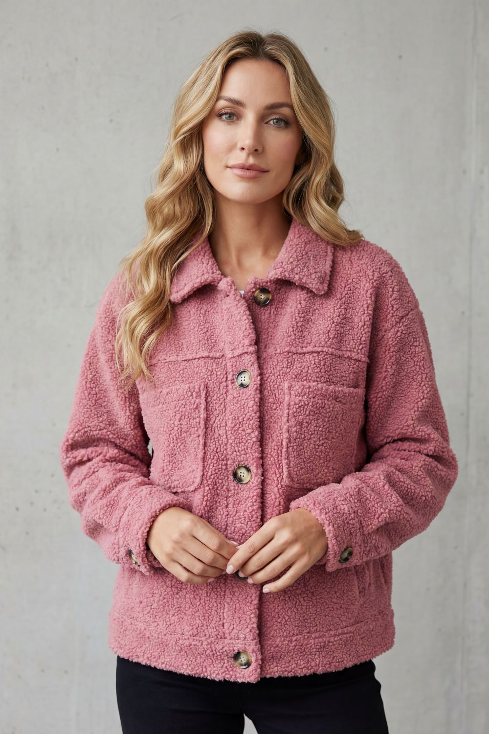 Women's Textured Fleece Button-Up Jacket - Floretta