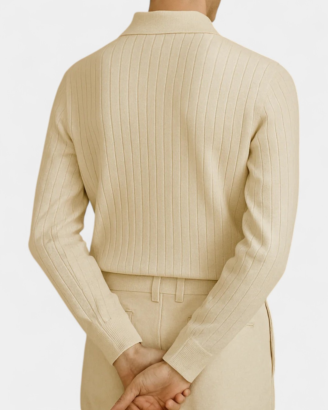 Old Money Striped Long Sleeve Polo - Beige