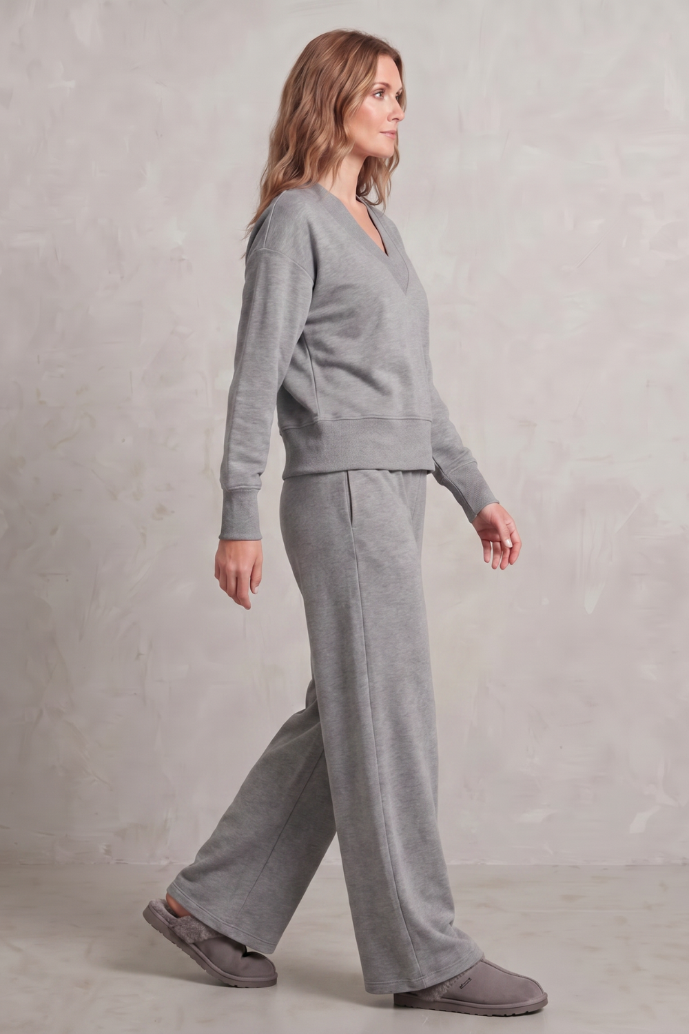 Back view of the two-piece wide-leg lounge set