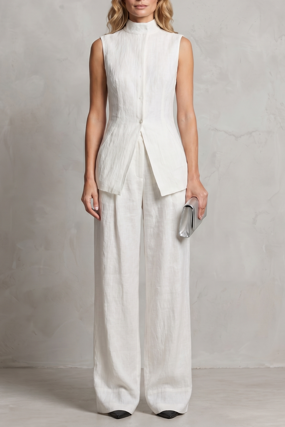 Women's Asymmetric Draped Top and Pants Two Piece Set - Brisette