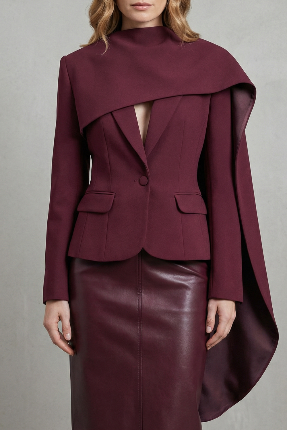 Women's Asymmetric Blazer with Draped Scarf Lapel - Wilhelmine