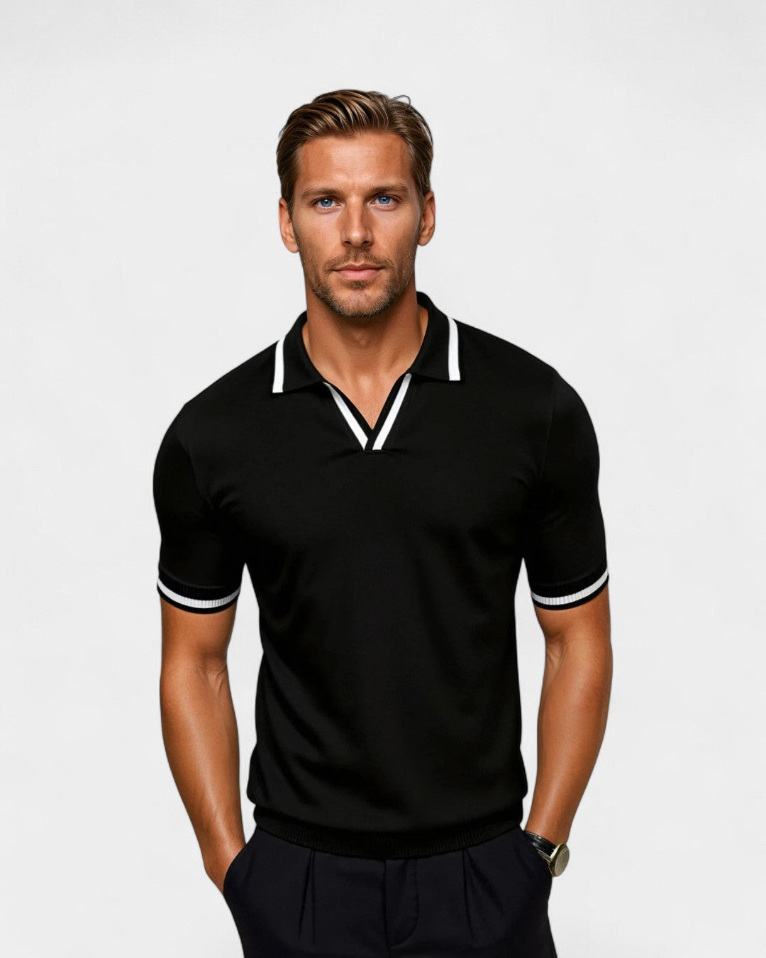Old Money Contrast Polo - Black
